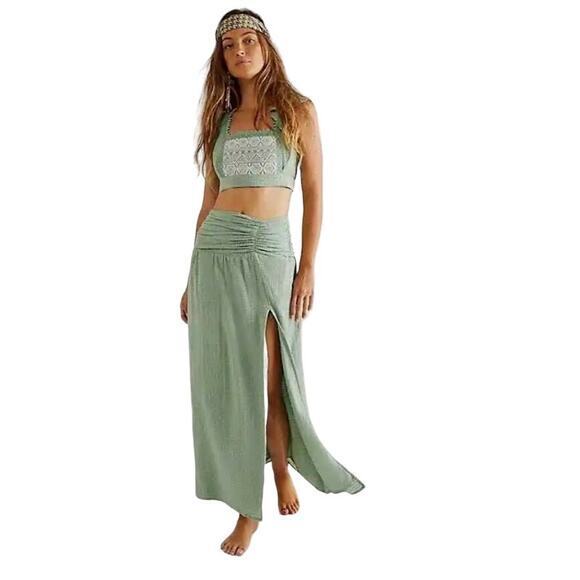 Free People Womens Size L County Line Crop Top Maxi Skirt Set Light‎ Green NWT - Picture 3 of 8